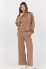 toffee cloud fleece wide leg pants