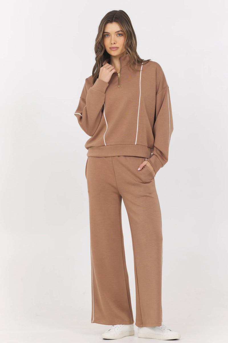 toffee cloud fleece wide leg pants