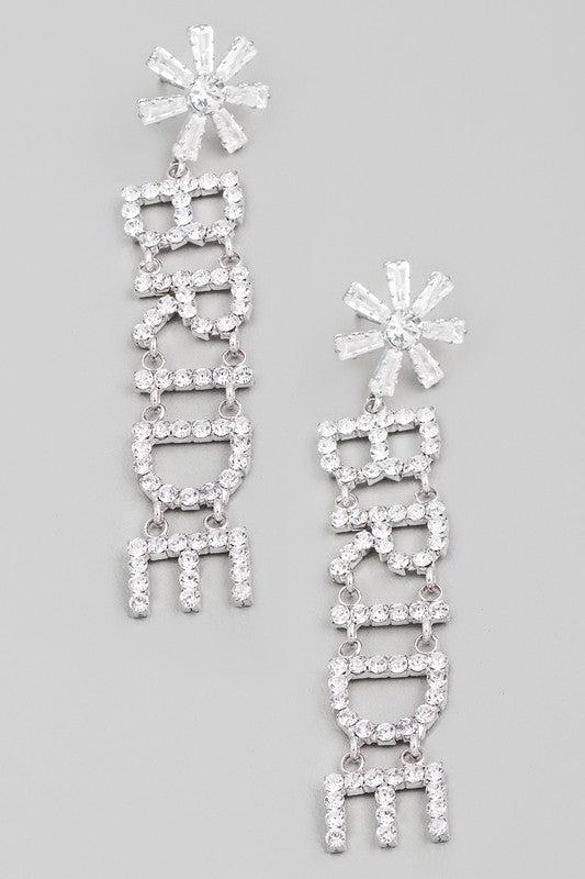 silver floral bride earrings
