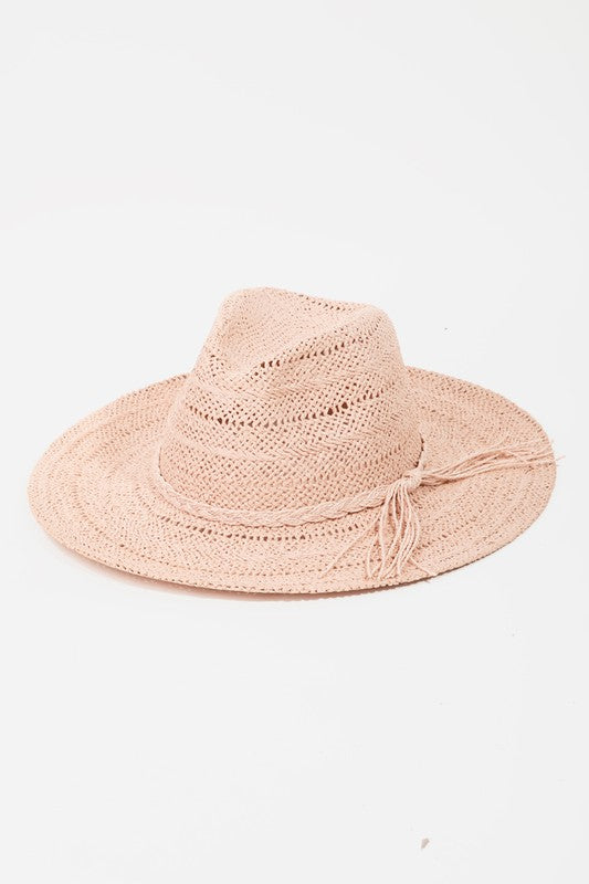 pink braided rope straw hat