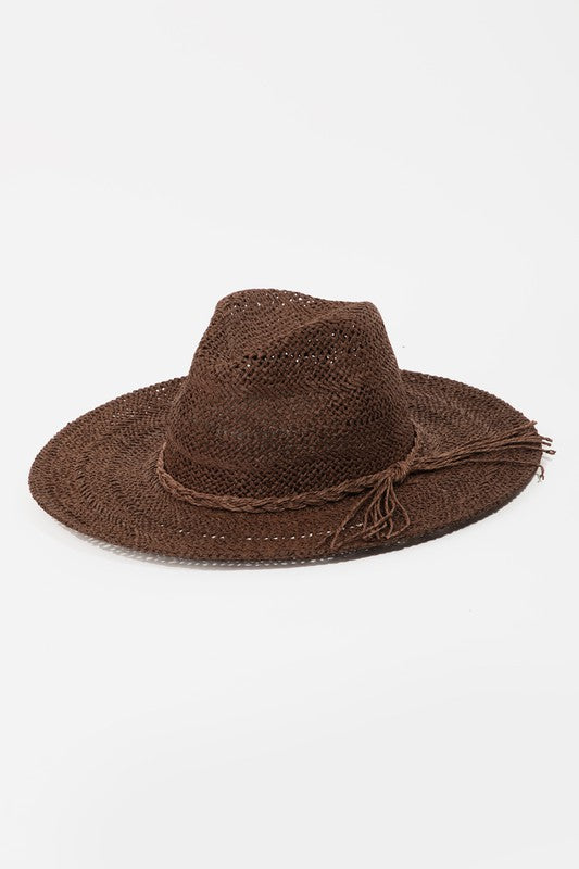 brown braided rope straw hat