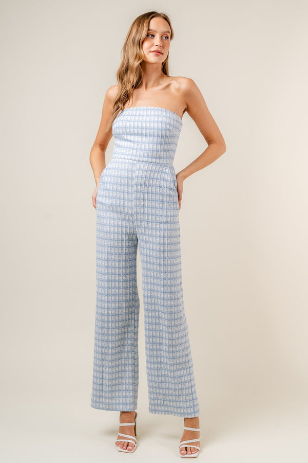 baby blue strapless jumpsuit