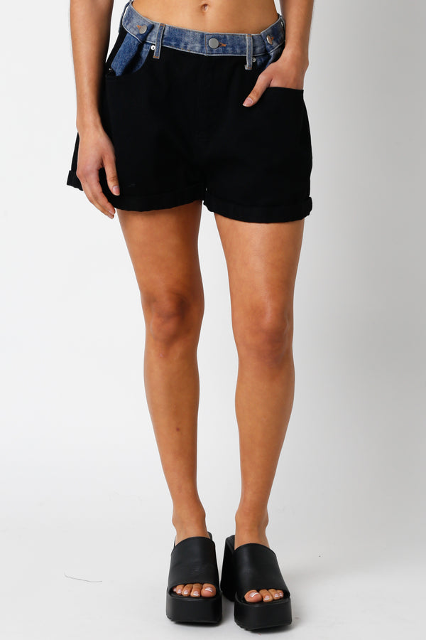 black contrast denim shorts