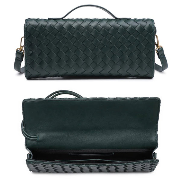 forest green top handle woven bag