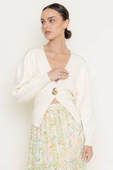 chic gold button cardigan - cream