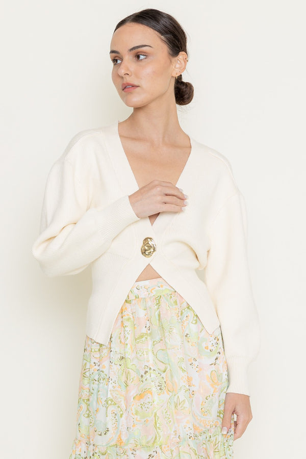 chic gold button cardigan - cream
