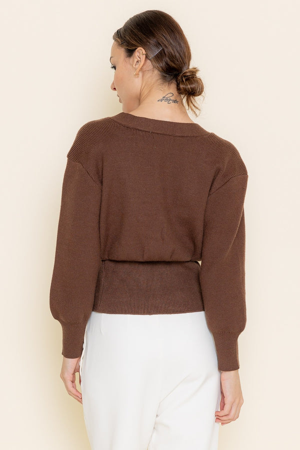 chic gold button cardigan - chocolate