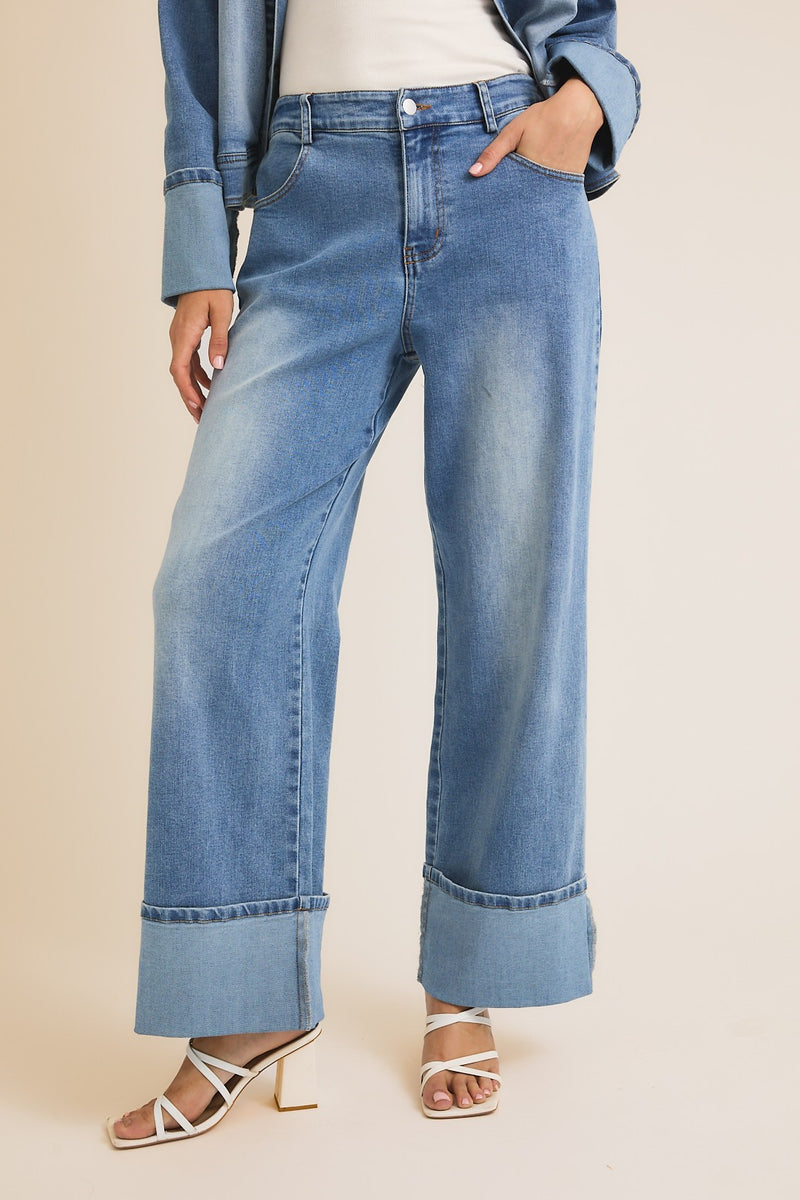 cool girl flipped hem denim jeans