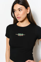 dirty martini beaded baby tee- black