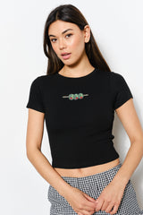 dirty martini beaded baby tee- black