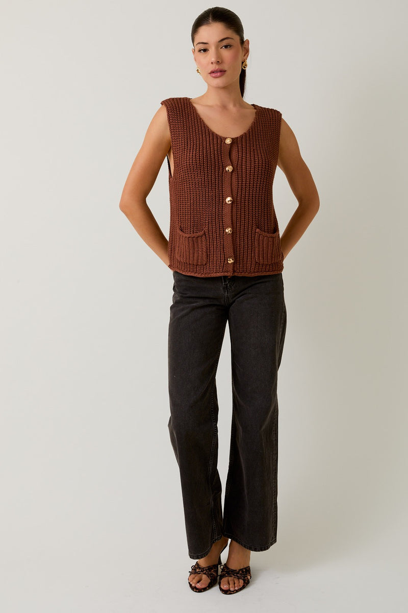 openyy【OPEN Yy】 CHUNKY KNIT VEST : BROWN OPEN YY CHUNKY KNIT VEST CHUNKY KNIT VEST, BROWN