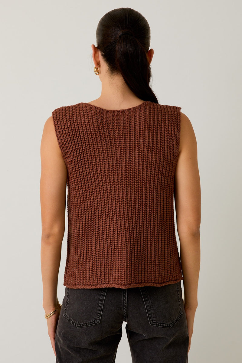 openyy【OPEN Yy】 CHUNKY KNIT VEST : BROWN OPEN YY CHUNKY KNIT VEST CHUNKY KNIT VEST, BROWN