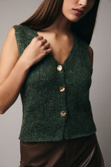 holly green button down vest