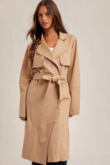 classic camel microsuede trench coat