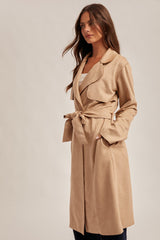 classic camel microsuede trench coat