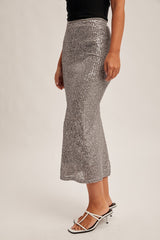 metallic magic sequin midi skirt