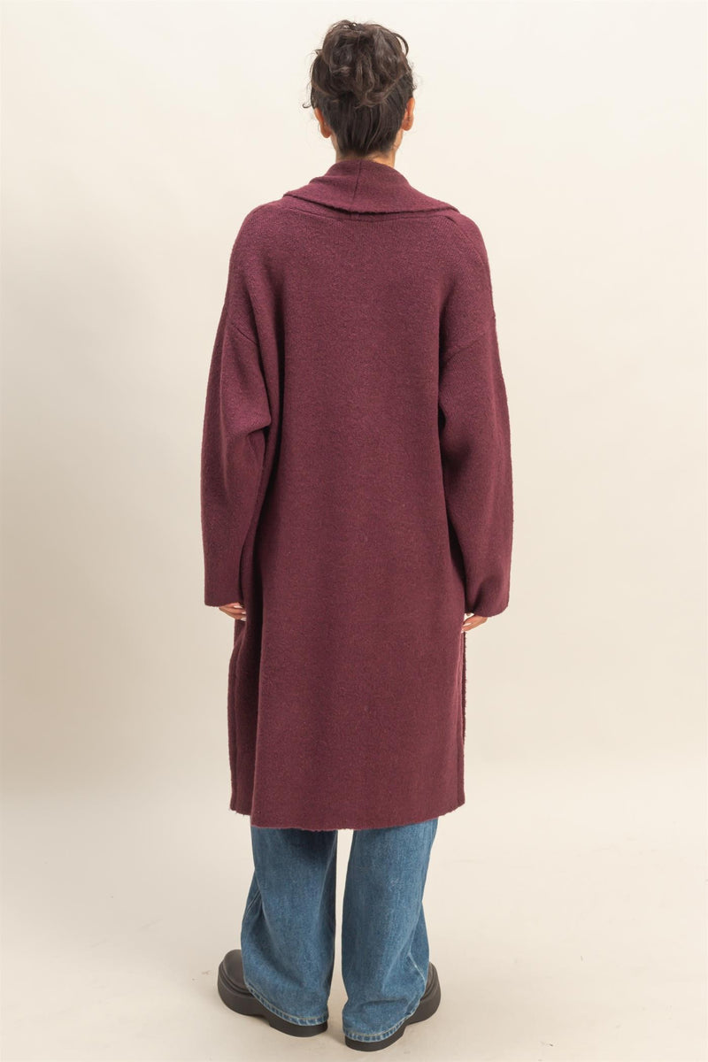 bookworm open front cardigan - dark cherry