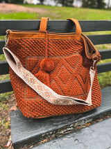 fall things woven tote - burnt orange