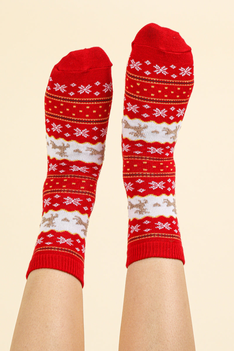 holiday scene patterned socks - red