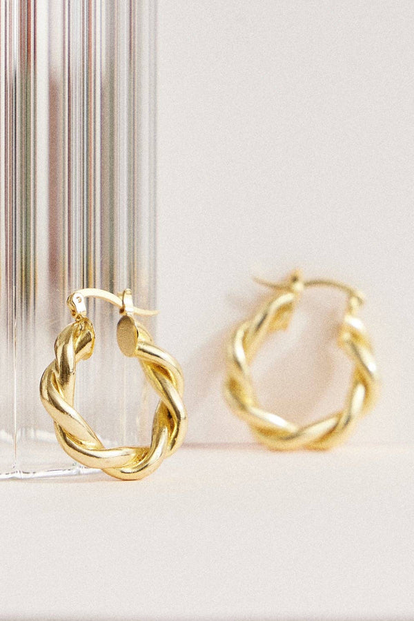 Twisted Rope Hoop Earrings- Gold