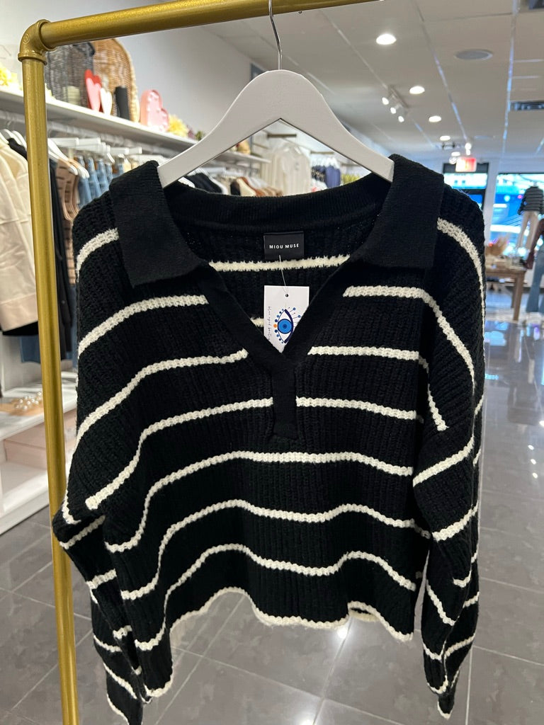 striped collared sweater