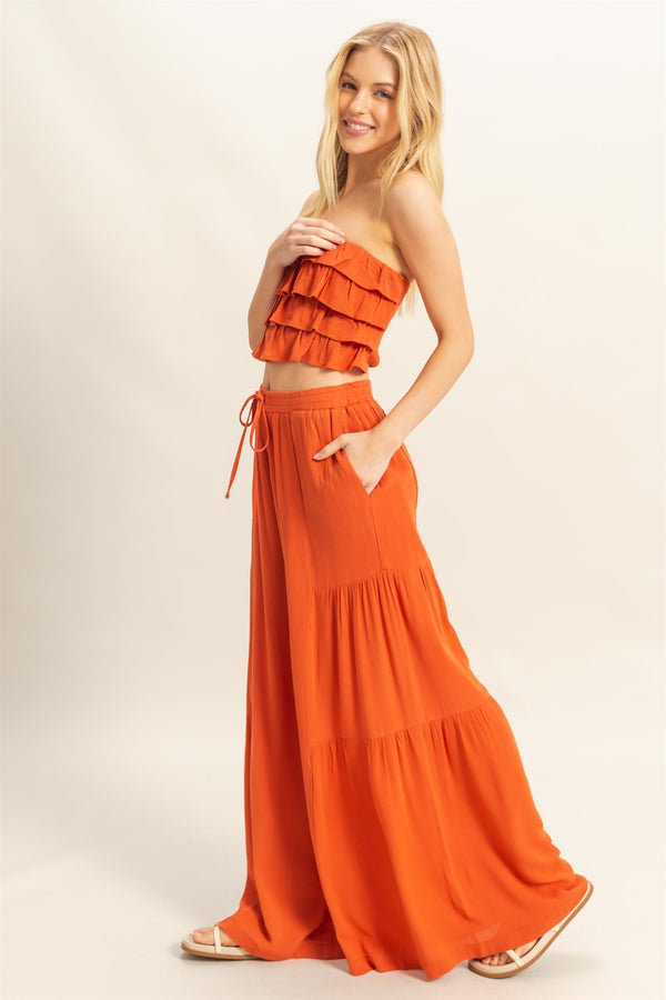 ruffled gauze pant set- rust