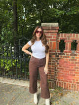 chocolate pipping wide leg jeans