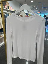 white scoop neck long sleeve ribbed top