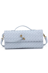 ice blue woven top handle crossbody bag