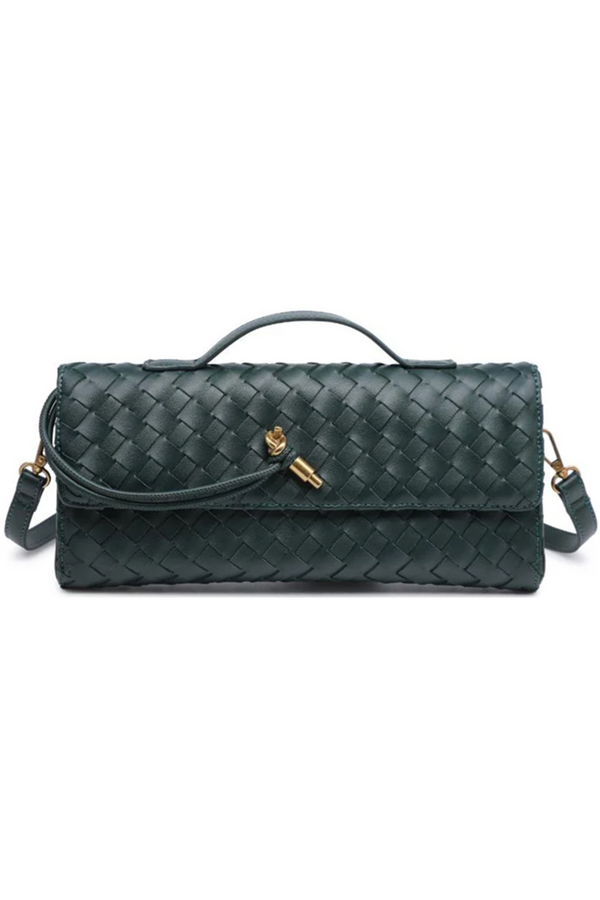 forest green top handle woven bag