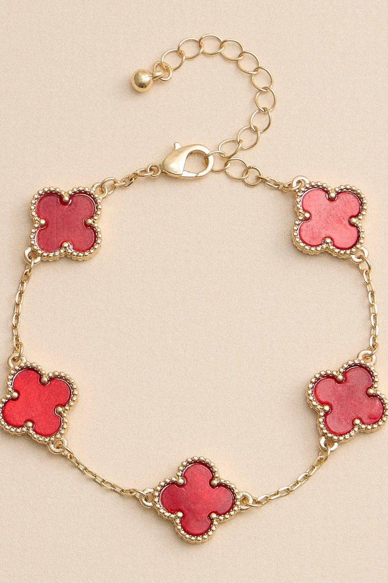 multi clover shape charm bracelet - red