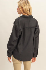 route 66 frayed detail shacket- black