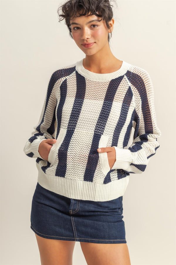 blueberry cream striped knit sweater