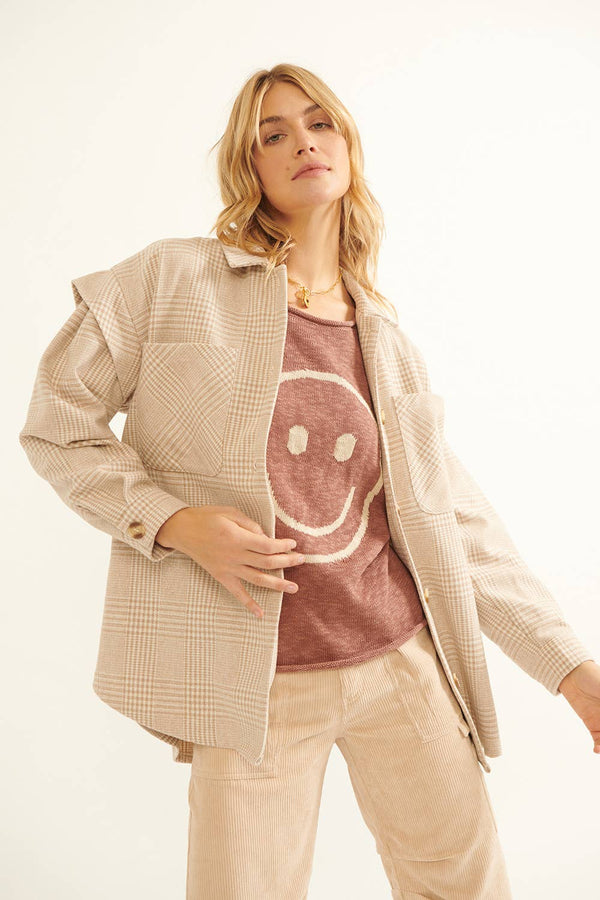 light & sweet plaid collared shacket