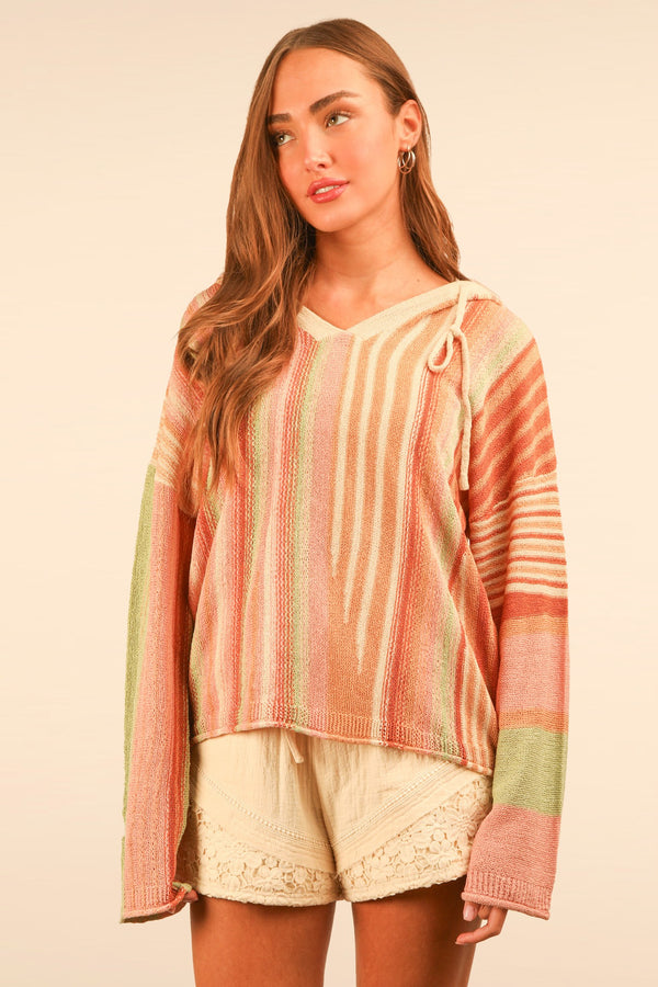 rainbow sherbert summer knit hoodie