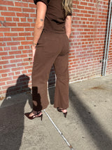 yellow stone brown mid-rise barrel pant