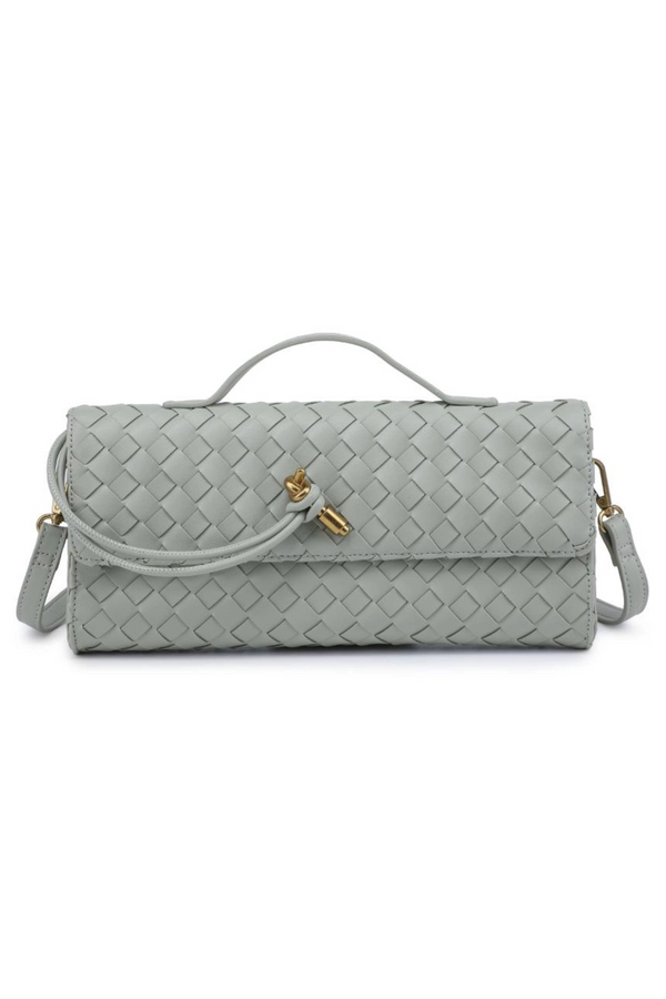 sage woven top handle crossbody bag