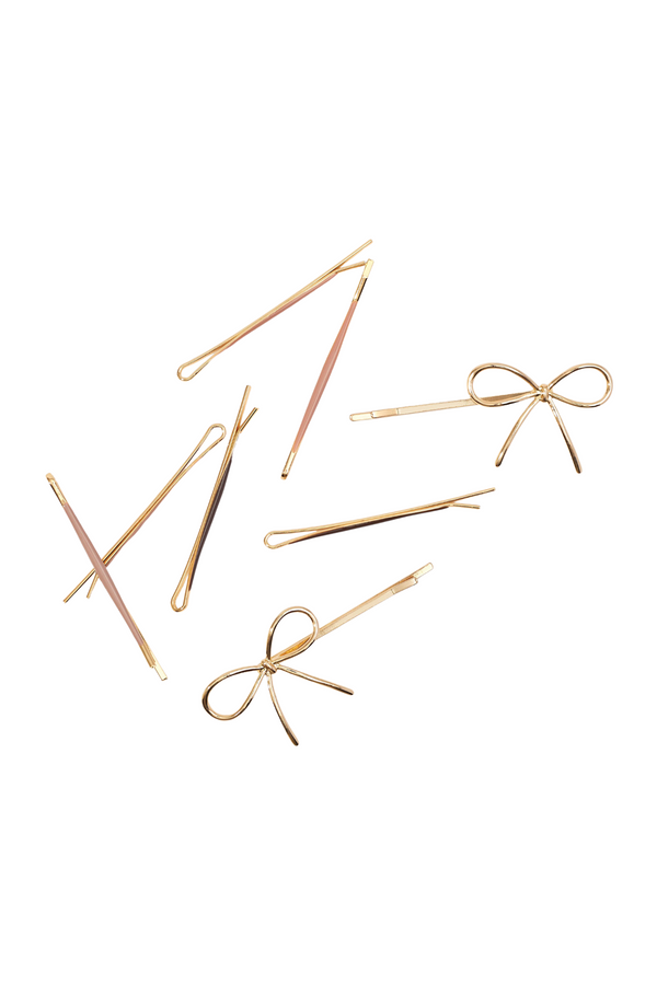 Metal Enamel Cloud & Bow Bobby Pins 8pc Set - Rosewood