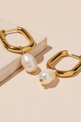 18K Gold-Dipped Stainless Steel Earrings with Pearl Charm