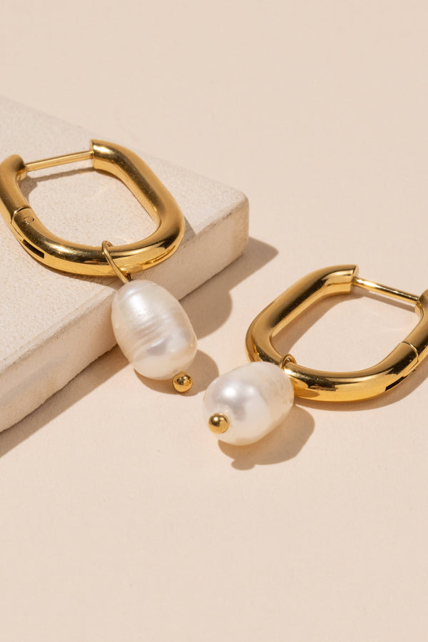 18K Gold-Dipped Stainless Steel Earrings with Pearl Charm