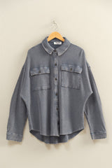 oversized mineral wash shacket - dusty navy