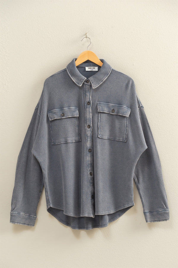 oversized mineral wash shacket - dusty navy