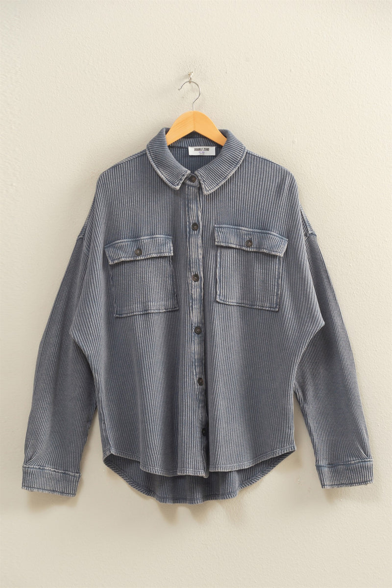 oversized mineral wash shacket - dusty navy