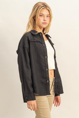 route 66 frayed detail shacket- black