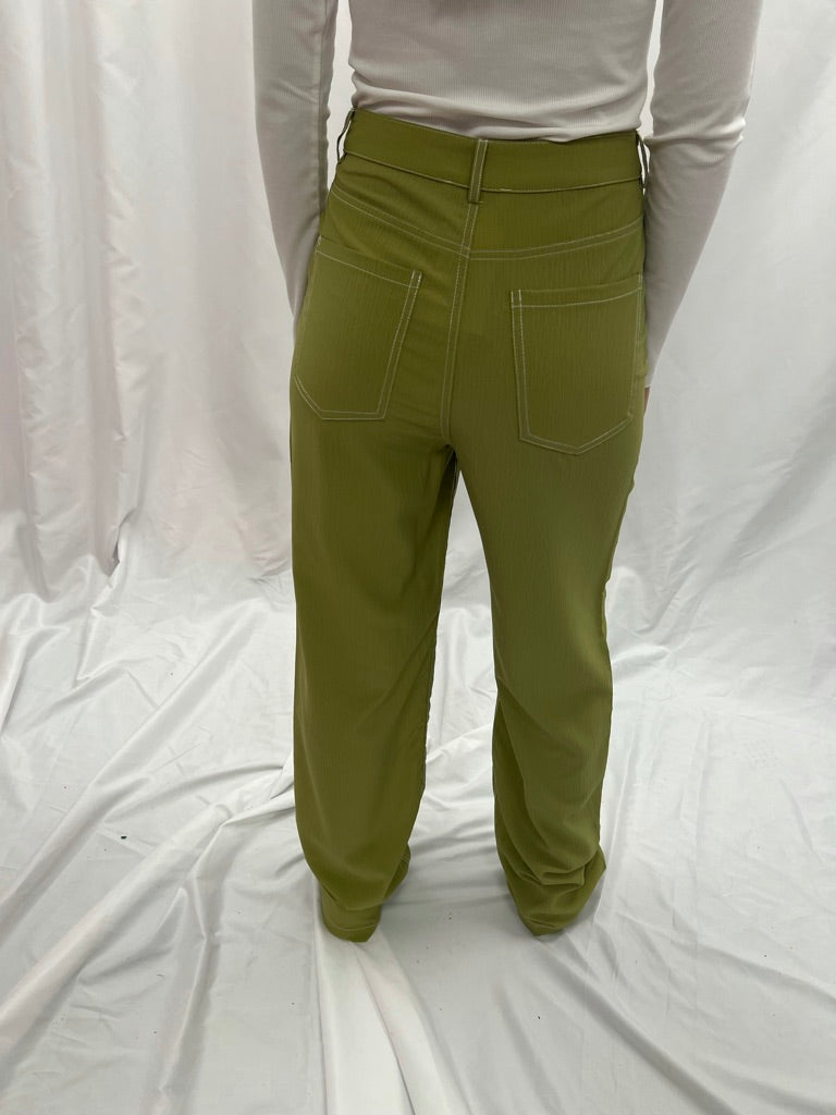 it girl green contrast stitch pants
