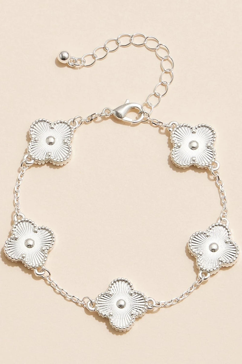 multi clover shape charm bracelet - silver hammered