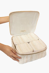 Fiona Cotton Cosmetic Case: Beige/White