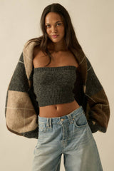 argyle jacquard-knit shrug cardigan