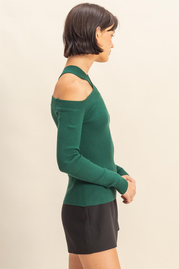 crisscross off the shoulder top - green