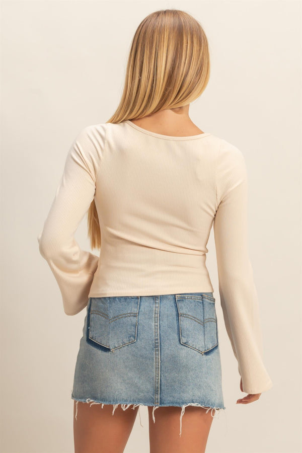cream ribbed long sleeve top